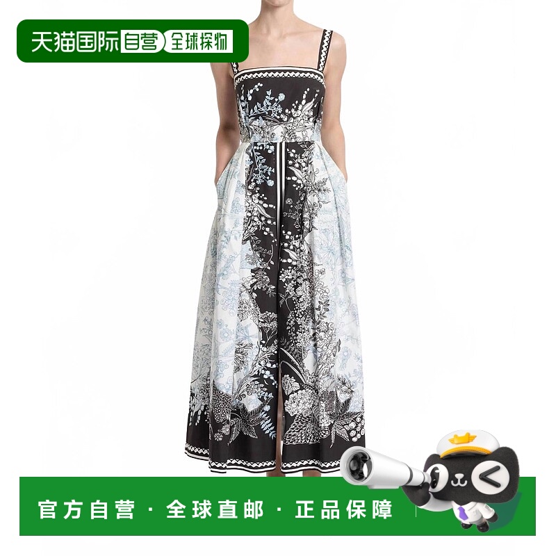 自营 elie saab黑色/白色/蓝色印花迷笛裙 美国奥莱直发连衣裙
