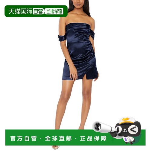 自营LIKELY Satin Paz Off-The-Shoulder Mini Dress - blue 美国