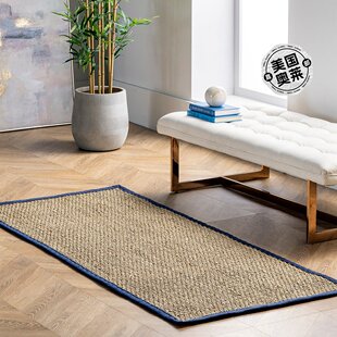 自营 nuLOOM Elijah Seagrass 带边境地区地毯 - 海军蓝 美国奥莱