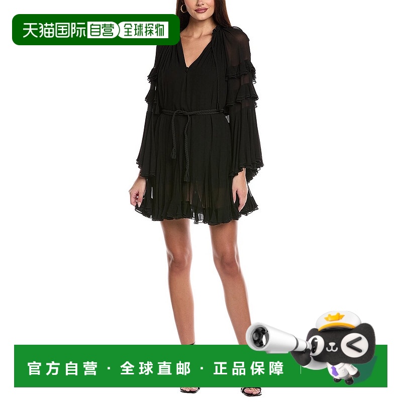 自营 alice + oliviaalice+olivia Adaline迷你束腰连衣裙-黑色