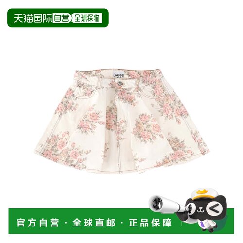自营ganniIvory Flared Denim Mini Skirt - neutrals 美国奥莱直