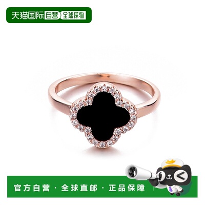 自营 adornia14k玫瑰金镀黑光环CZ三叶草戒指-黑色 美国奥莱直发