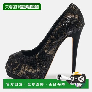 自营Giuseppe Zanotti Black Glitter And Sequins Peep Toe Pump