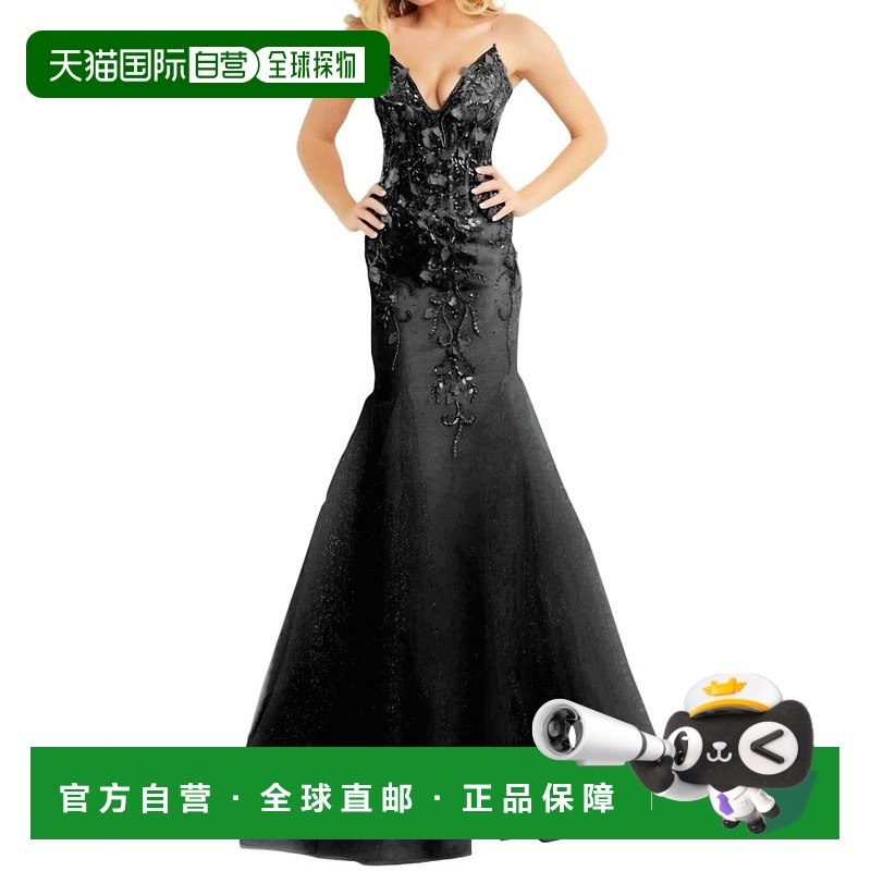 自营jovani黑色低胸美人鱼舞会礼服 - 黑色 美国奥莱直发