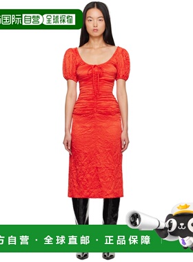 1h可退 香港直邮潮奢 GANNI 甘尼 女士 红色褶皱连衣裙 F8496