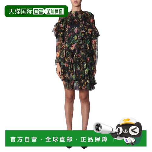 自营msgmAsymmetrical Layered Ruffled Mini Dress - black 美国