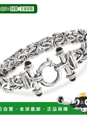 自营 Ross-Simons 纯银拜占庭手链配黑色缟玛瑙 - 7 英寸 美国奥