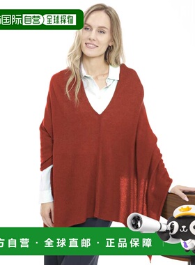 自营in2Cashmere Poncho with Textured Border - autumn rust 美