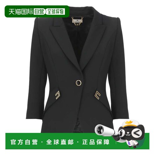 自营elisabetta franchi黑色尖顶翻领Logoed西装外套-黑色 美国奥