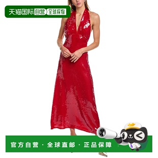 自营 bardot芭铎Freja亮片迷笛连衣裙-红色 美国奥莱直发长裙吊带
