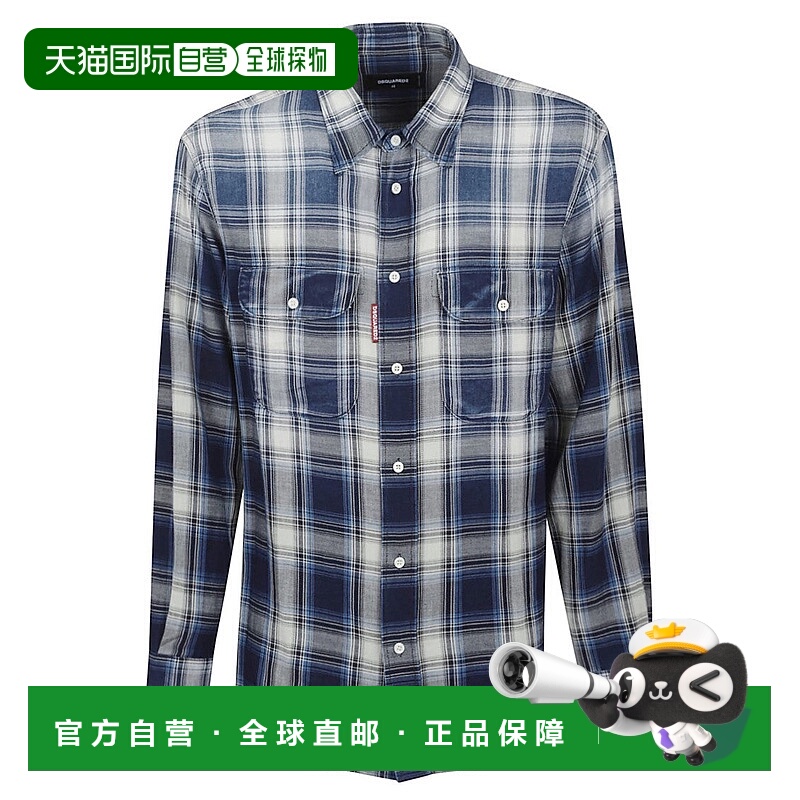 自营dsquared2Plaid Cotton Shirt With Flap Pockets - grey 美