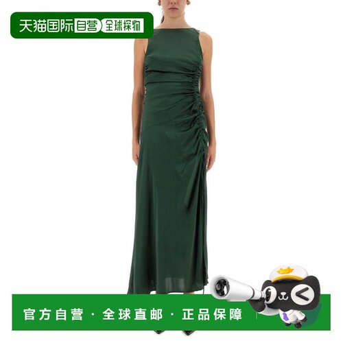 自营ganniGathered Satin Maxi Dress - green 美国奥莱直发