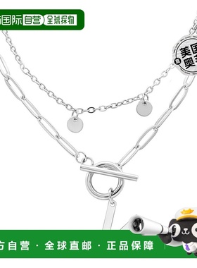 adornia抗锈镀银五彩纸屑和回形针分层字母开关项链 - silver-v