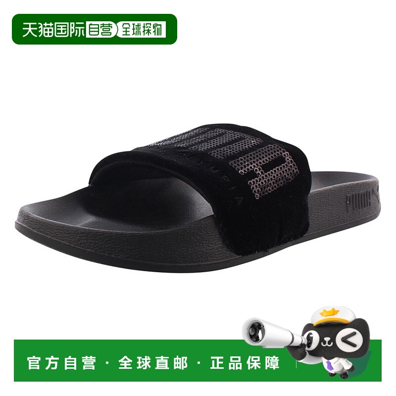 美国直邮puma彪马女士夏季黑色印花平底露趾居家凉拖鞋