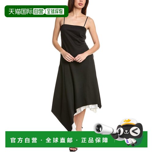 自营Helmut Lang Angled Hem Wool Midi Dress - black 美国奥莱