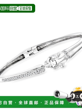 自营 Ross-Simons White and Black Diamond Panther Bangle Brac
