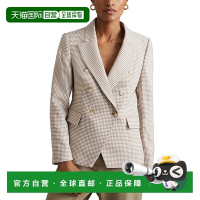 自营Reiss Elisa Double-Breasted Textured Check Wool-Blend Bl