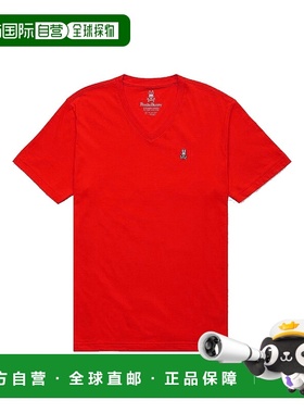 自营 Psycho Bunny 经典 V 领红色男士大码 T 恤 B9U100CRPC-BRI