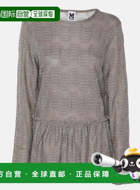 自营M Missoni Metallic Grey Lurex Knit Long Sleeve Pleated T