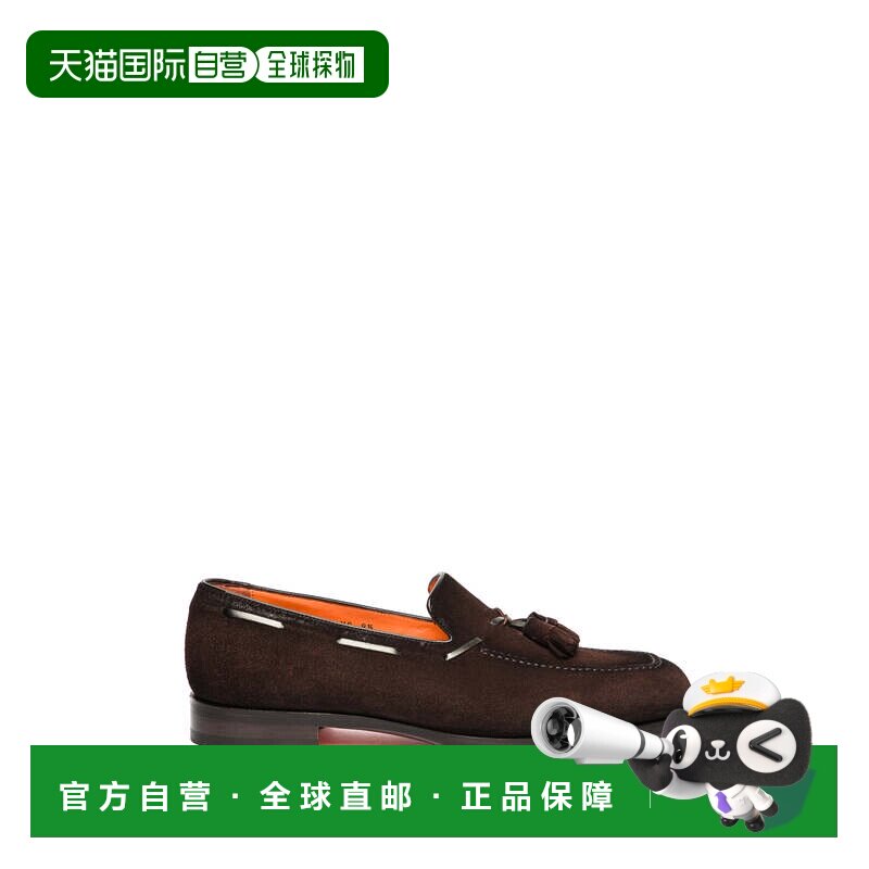自营santoni绒面革流苏鹿皮鞋-黑色 美国奥莱直发男鞋乐福鞋