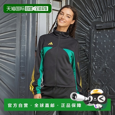 自营adidas Tiro Nations女式套装田径上衣-黑色/大胆的绿色/朦胧
