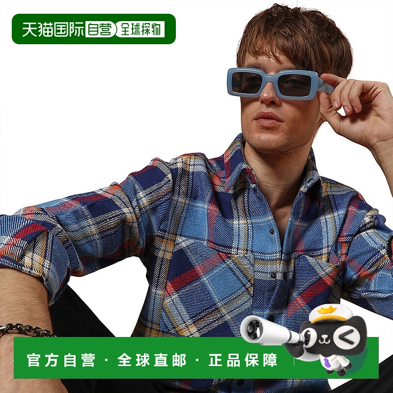 自营campus sutraMen's Azure Blue Tartan Plaid Utility Oversh