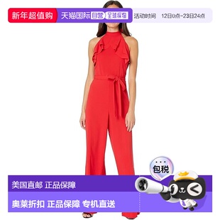 自营Bebe Jumpsuit Women's Red Tie-Waist Ruffle Halter Neck