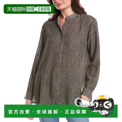 自营EILEEN FISHER Mandarin Collar Shirt - brown 美国奥莱直发