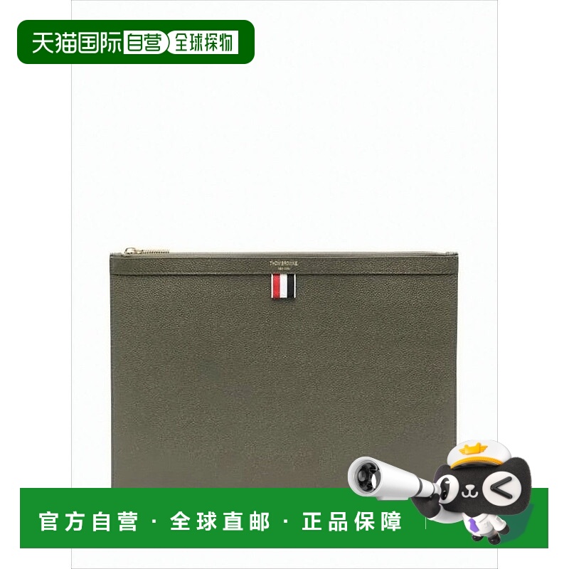 自营thom browneTextured Cow Leather Clutch With Gold-Tone Ha