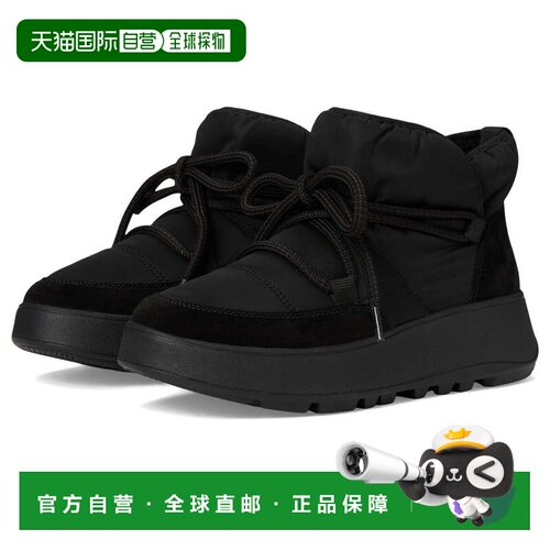 自营Fitflop F-Mode靴子女式黑色摇粒绒圆头脚踝短靴ZOGG2816-黑