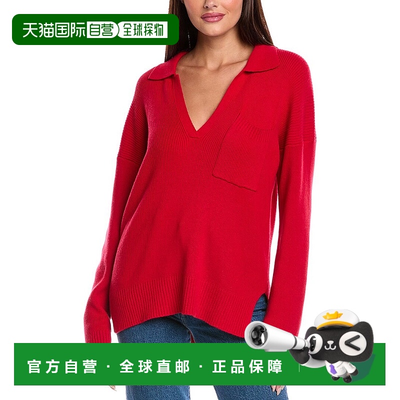 自营splendid华丽的Kristen羊毛和丝绸混纺翻领毛衣-红色 美国奥