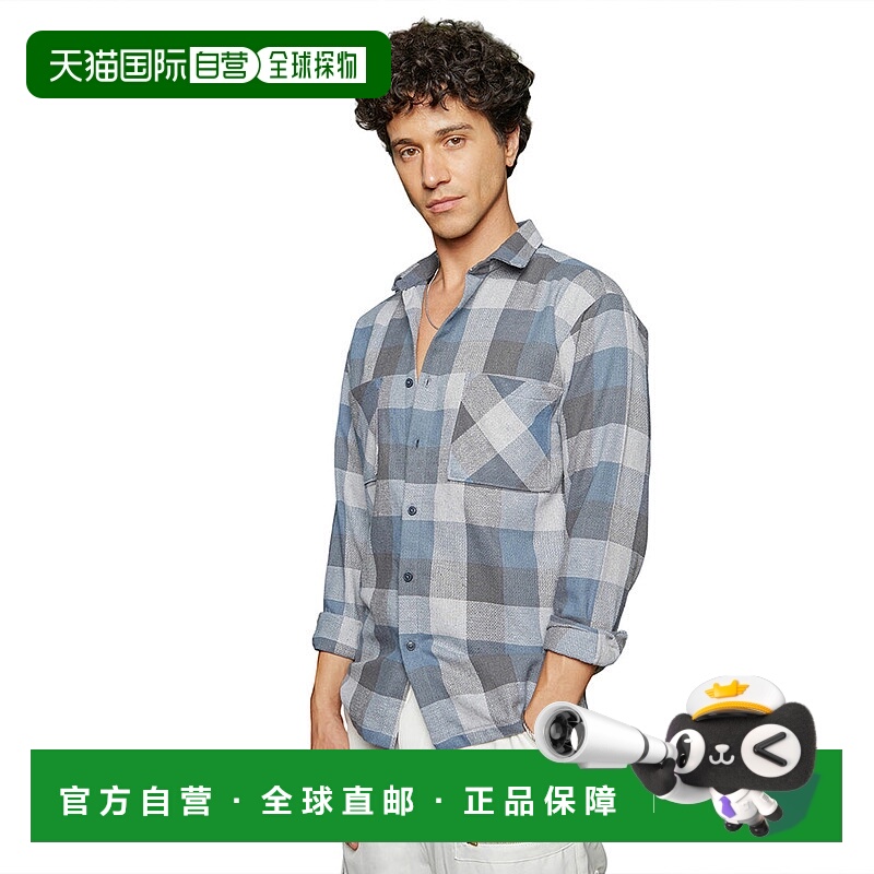 自营campus sutraMen's Icy Blue & Ash Grey Checkered Utility