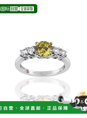 自营 Suzy Levian 纯银黄色和白色立方氧化锆 5 石订婚戒指 - 黄