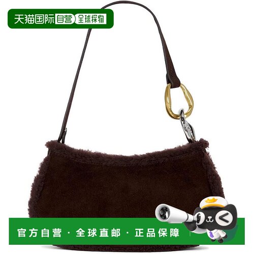 自营Staud Women's Ollie Suede Fur Trim Shoulder Bag, Black -