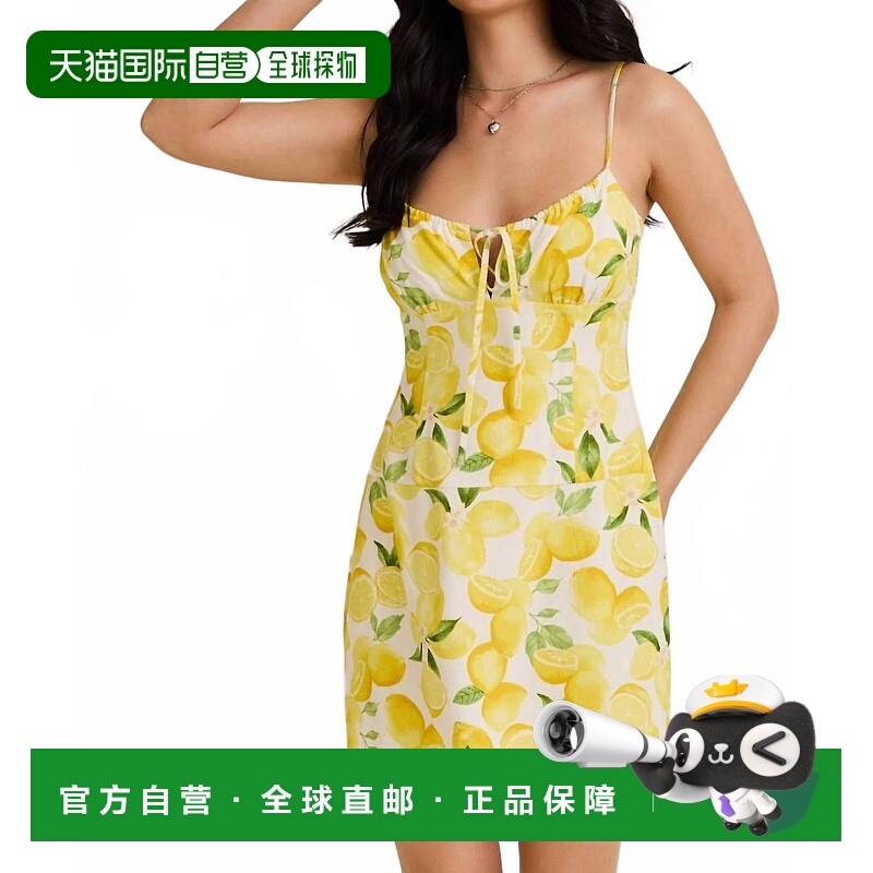 自营le lis黄黄色柠檬衬衫低领迷你连衣裙 美国奥莱直发