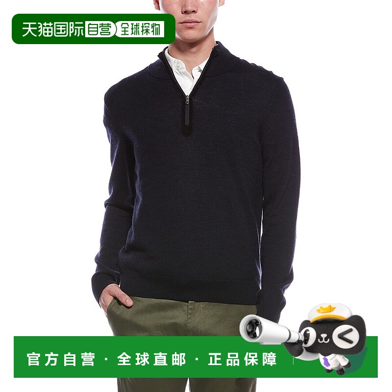 自营Bruno Magli Plaited 1/4-Zip Merino Wool Mock Neck Sweate