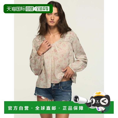 自营lucky brandLucky品牌女长袖Ruched农家上衣白色 美国奥莱直