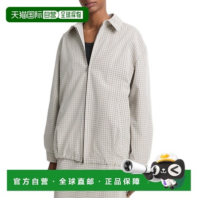 自营Vince Gardeners Check Oversized Zip Bomber Jacket - beig