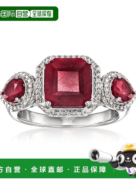 自营Ross-Simons 红宝石 3​​ 石戒指（纯银）- 红色 美国奥莱直发