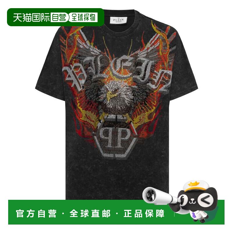 自营philipp pleinWashed Kimono Cut T-Shirt Eagle Crystal - b