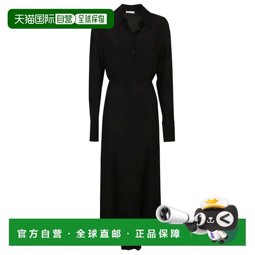 自营patrizia pepe粘胶长袖中长款连衣裙-黑色 美国奥莱直发