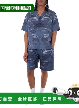 自营 burberry博柏利鲨鱼印花短袖衬衫-深蓝色ip pat 美国奥莱直