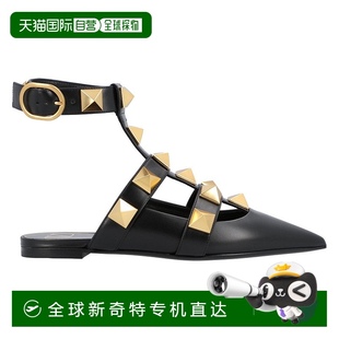 美国奥莱 自营 valentino黑色芭蕾舞女 带标志性罗马钉铆钉 黑色