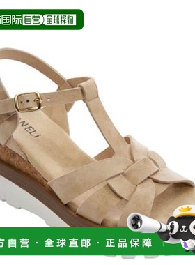 自营 Vaneli Carly女式米色绒面凉鞋脚踝带楔形鞋跟VER637-米色