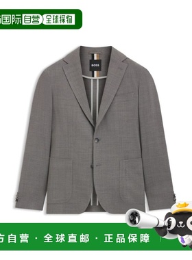 自营bossPatterned slim-fit jacket in comfort-stretch cloth -