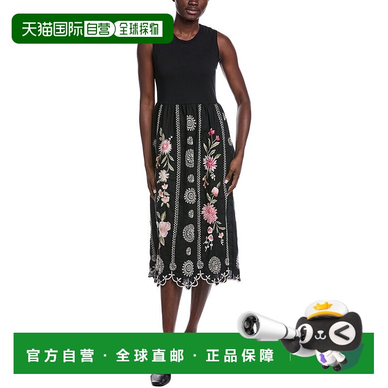 自营Johnny Was Mixed Media Linen Tank Dress - black 美国奥莱