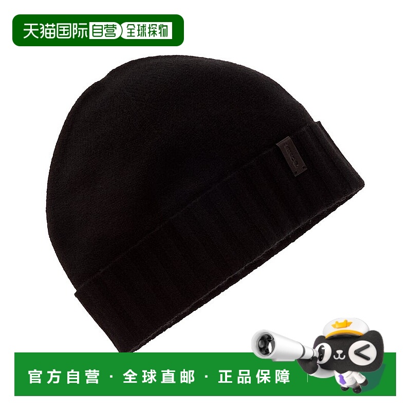 自营Vince Reverse Jersey Cuffed Boiled Cashmere Hat - black