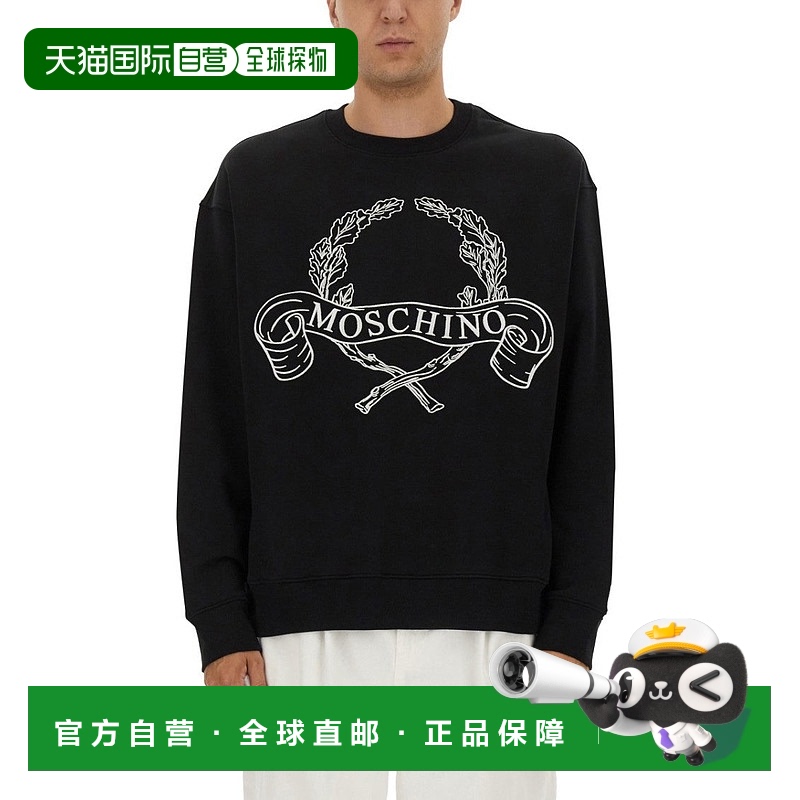 自营 moschino黑色运动衫，带有劳雷尔皇冠标志刺绣-黑色 美国奥