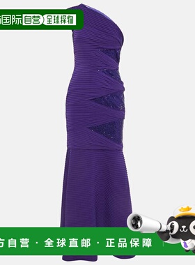 自营Tadashi Shoji Purple Pintuck Jersey Sequin Detail One Sh