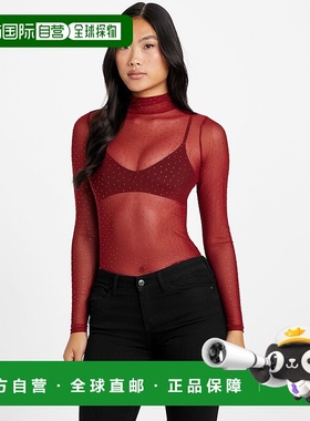 自营guessMargo Mesh Knit Top - beet juice red 美国奥莱直发